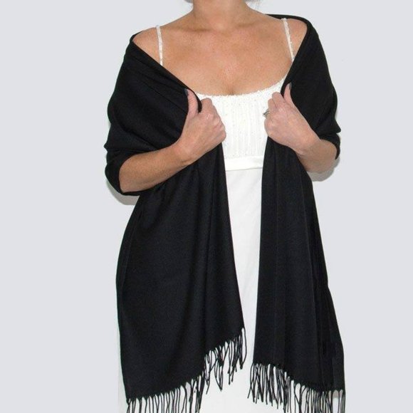 🤍 - - ELEGANT 100% VISCOSE SILK "ALL SEASON" BLACK PASHMINA WRAP, WEAR MANY … - Picture 3 of 4